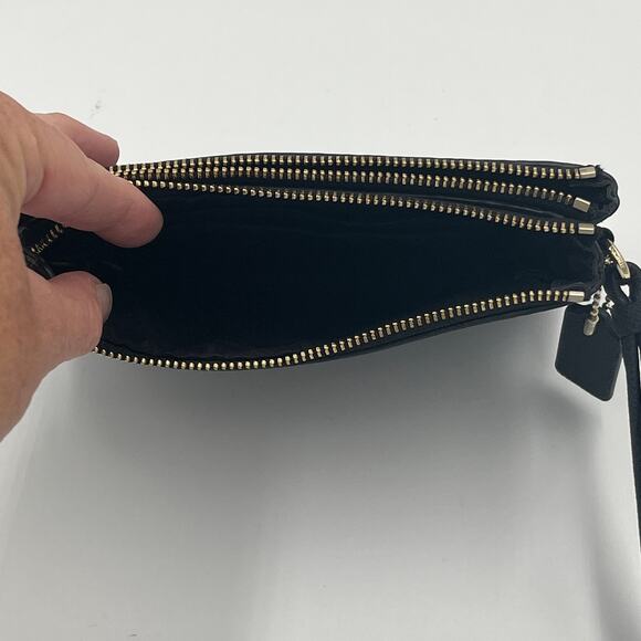 COACH Signature Brown Black Wristlet Wallet PVC Double Corner Zip F87591 - Picture 5 of 10